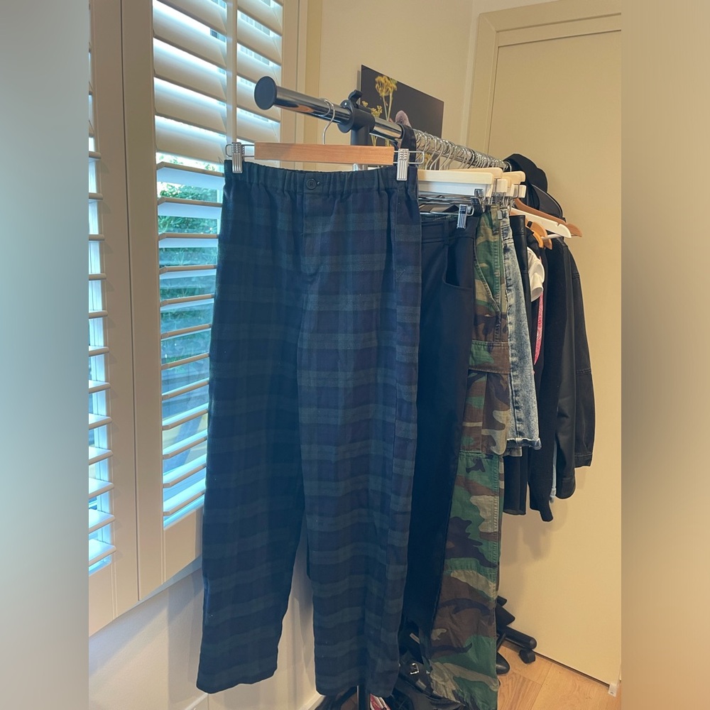 Dark blue and green striped plaid Brandy Melville panta